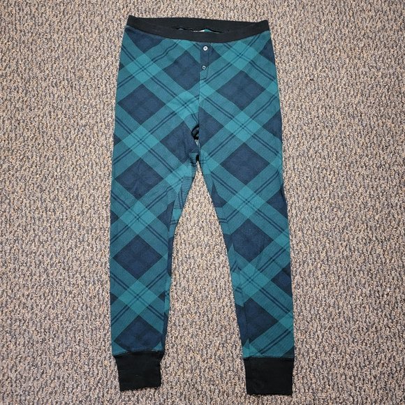 Old Navy Green Blue Plaid Thermal Knit Pajama Pants Sleep Legging Women L - Picture 6 of 15